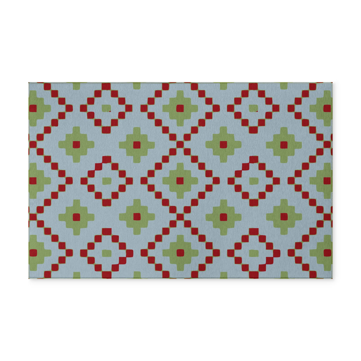 CHRISTMAS - Geometric- Washable Rug - Slate Blue + Red + Olive Green
