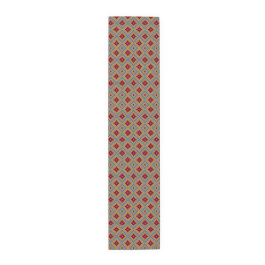 Tan, Red + Blue Southwest Table Runner