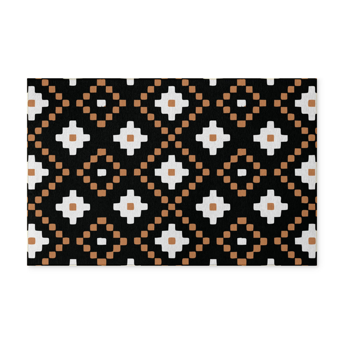 Copy of Geometric Tribal Washable Rug — Black, White & Tan Diamond Pattern