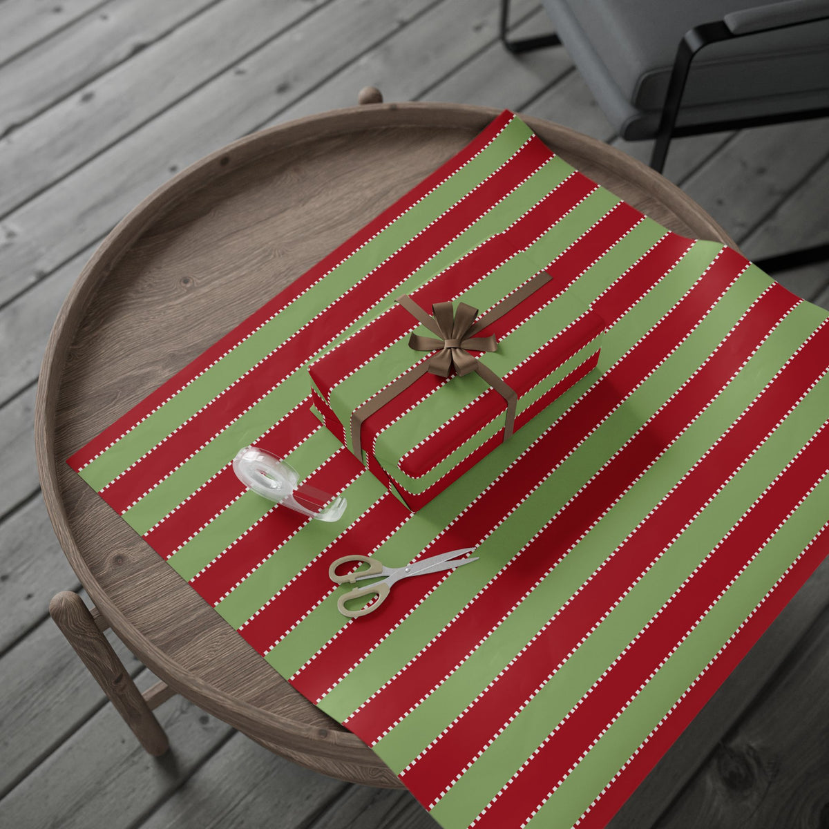 Christmas Stripe Wrapping Paper — Red & Green Stitched Pattern