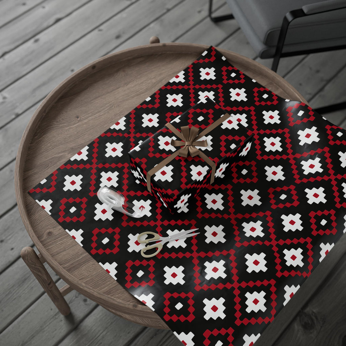 Christmas Stripe Wrapping Paper — BLACK + RED + WHITE Stitched Pattern