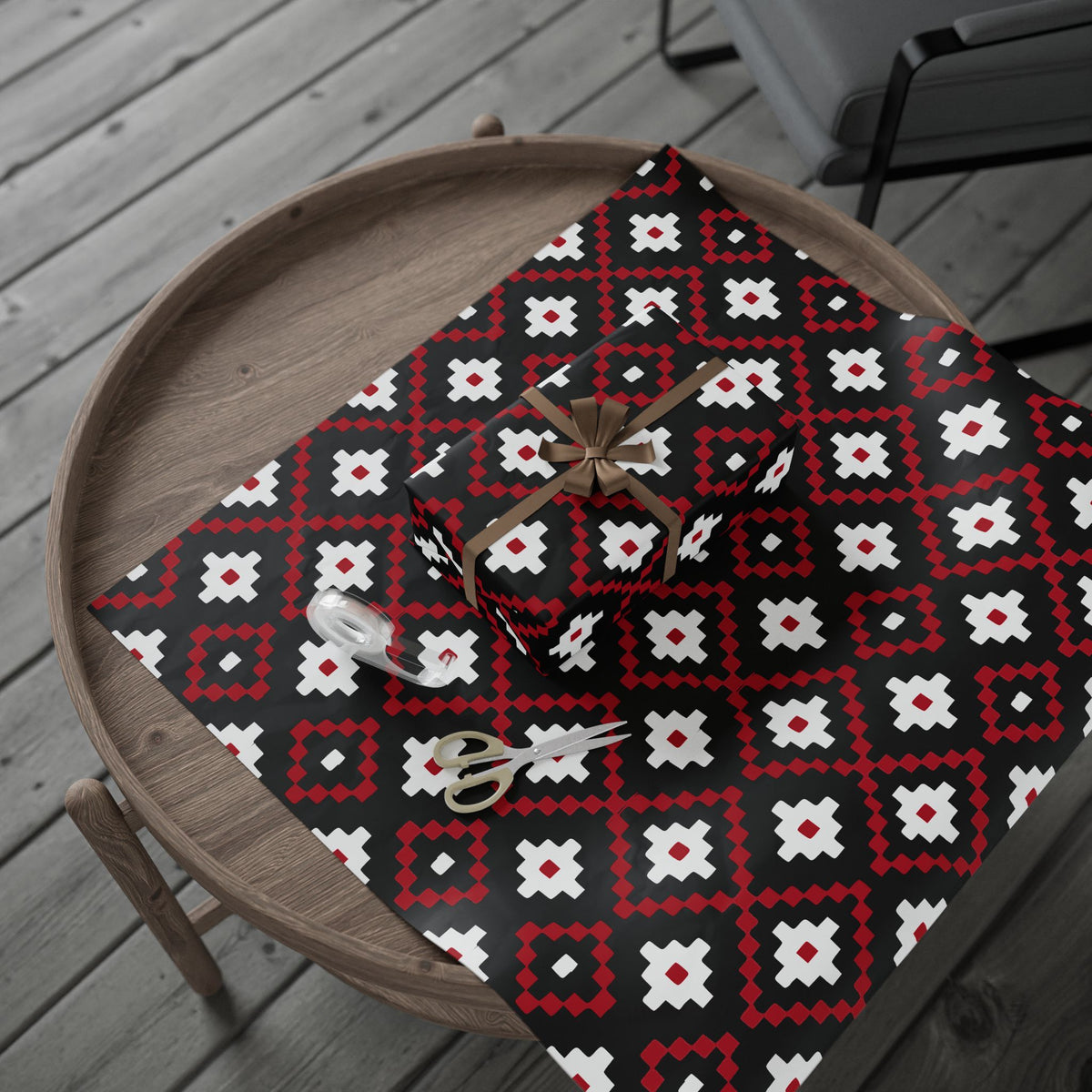 Christmas Stripe Wrapping Paper — BLACK + RED + WHITE Stitched Pattern