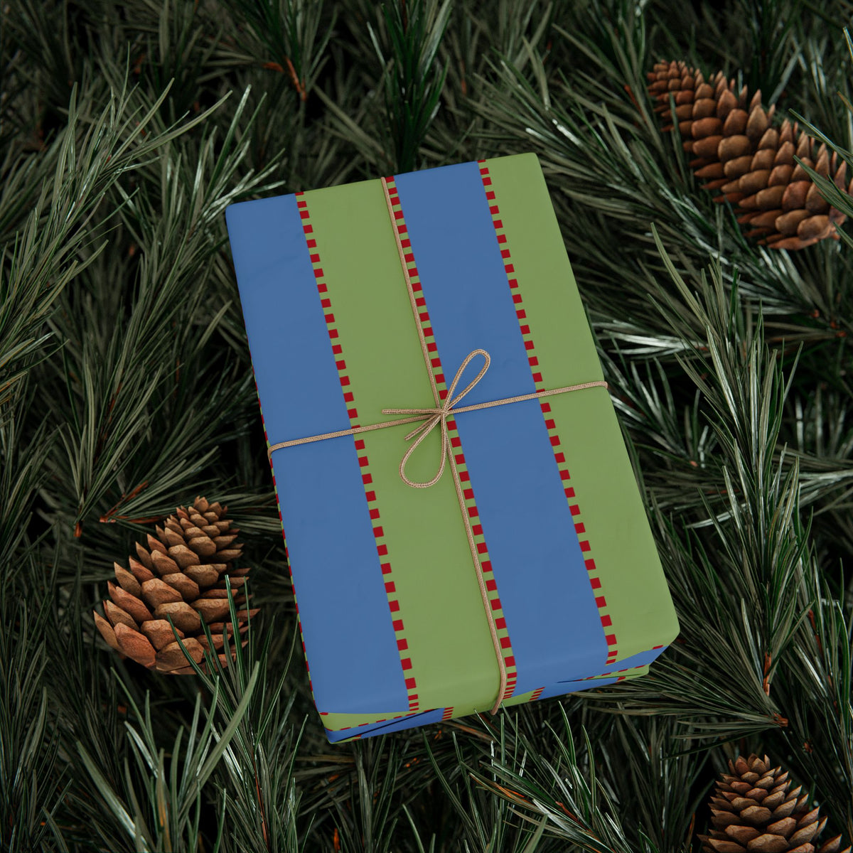 Christmas Stripe Wrapping Paper — BLUE + GREEN + RED Stitched Pattern