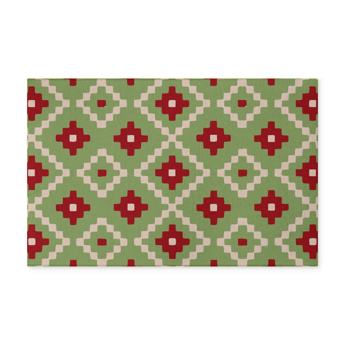 CHRISTMAS - Geometric- Washable Rug - Red + Olive Green