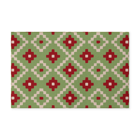 CHRISTMAS - Geometric- Washable Rug - Red + Olive Green