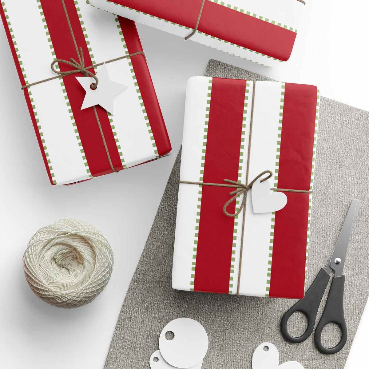 Christmas Stripe Wrapping Paper — WHITE + RED + GREEN Stitched Pattern