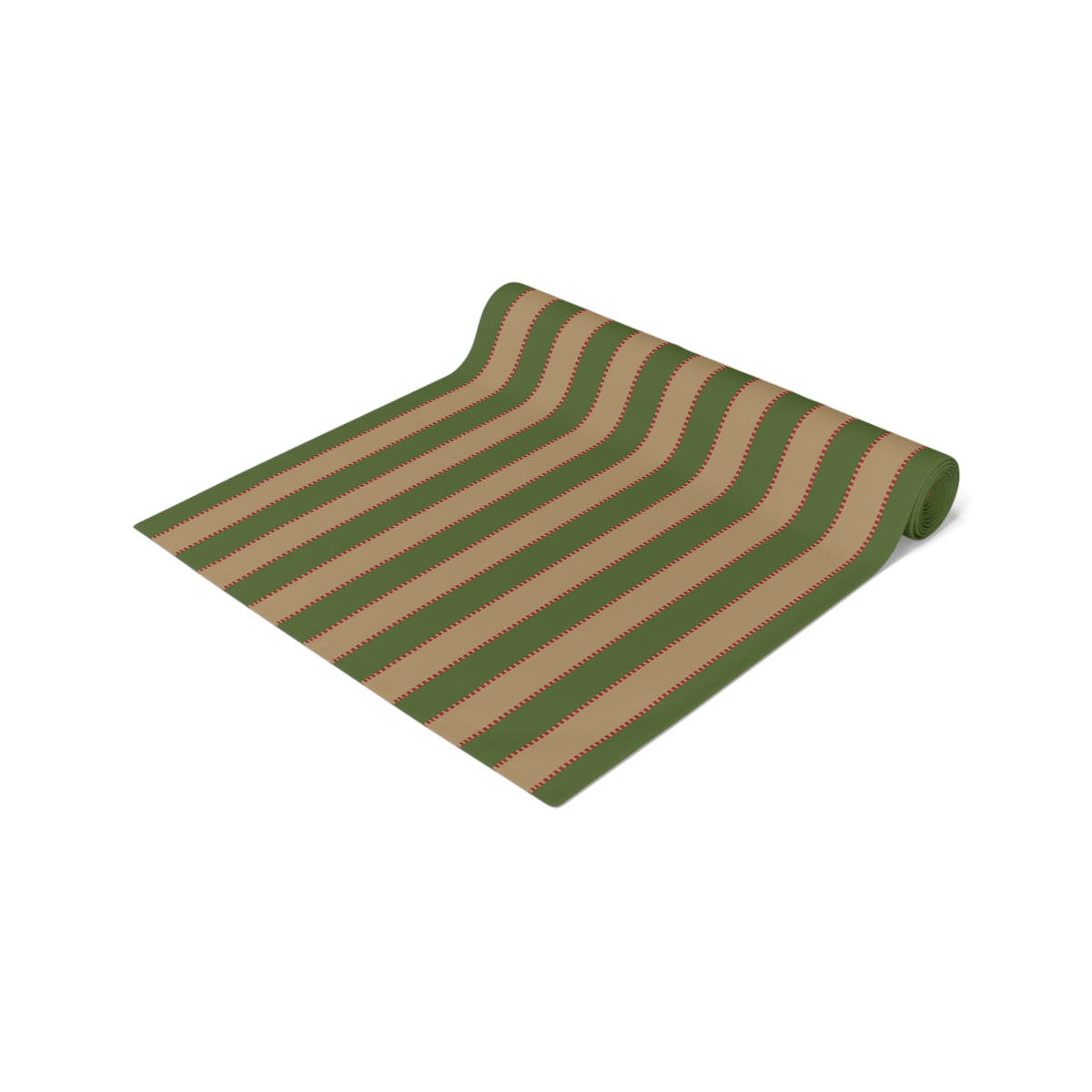 Olive Green, Tan + Red Stripe Table Runner
