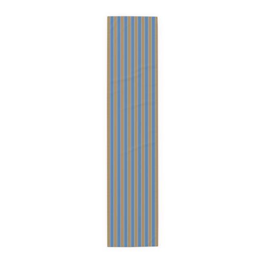 Blue & Sand Striped Table Runner – Coastal Farmhouse Cotton-Poly Blend