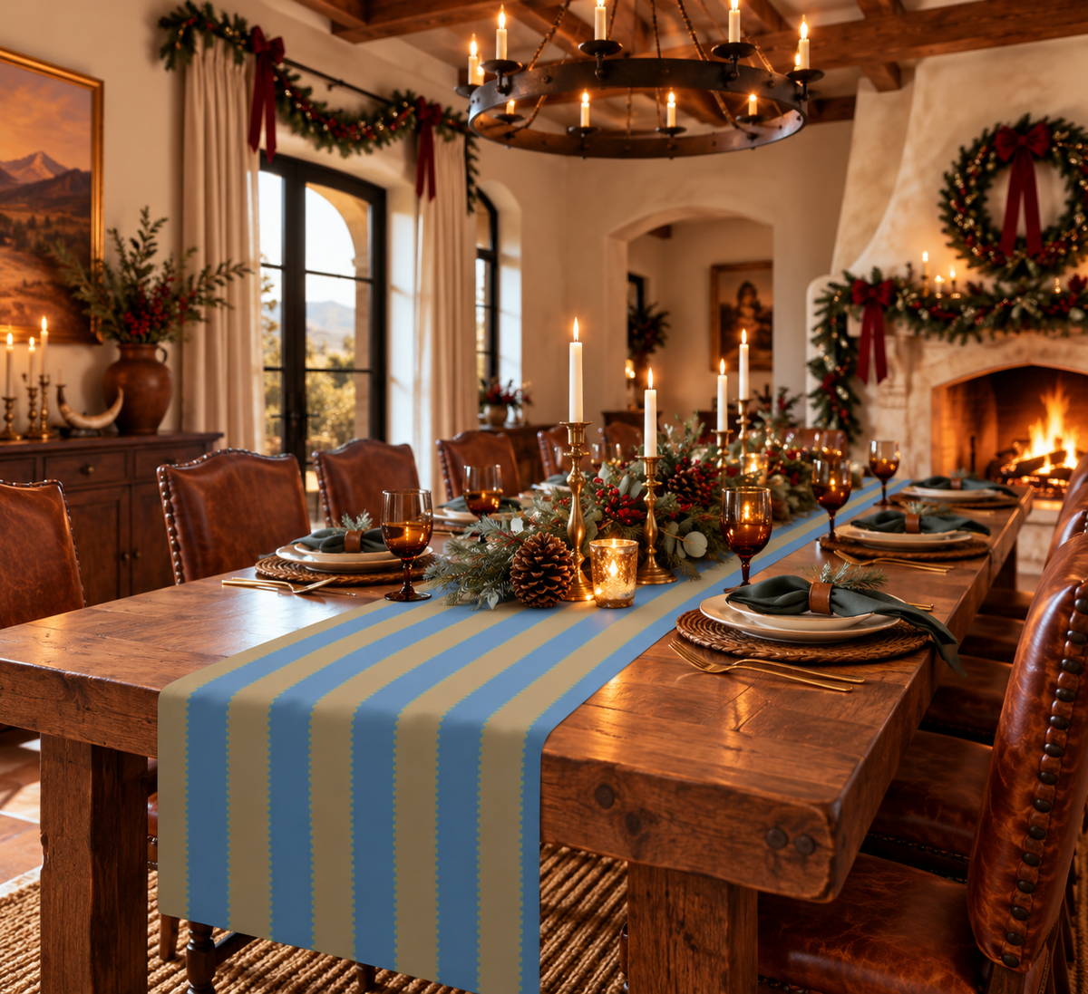 Blue, Green & Tan Stripe Table Runner –