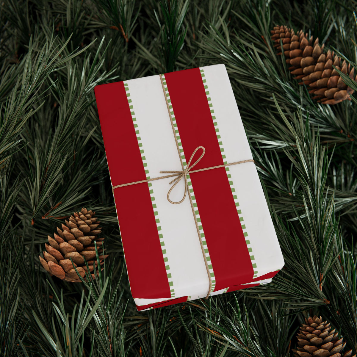 Christmas Stripe Wrapping Paper — WHITE + RED + GREEN Stitched Pattern