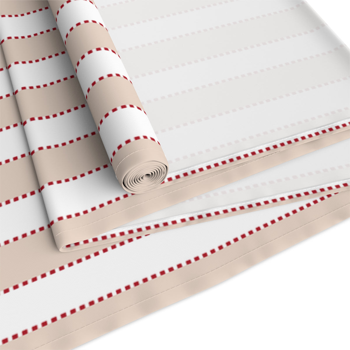 Beige, White + Red Stripe Table Runner