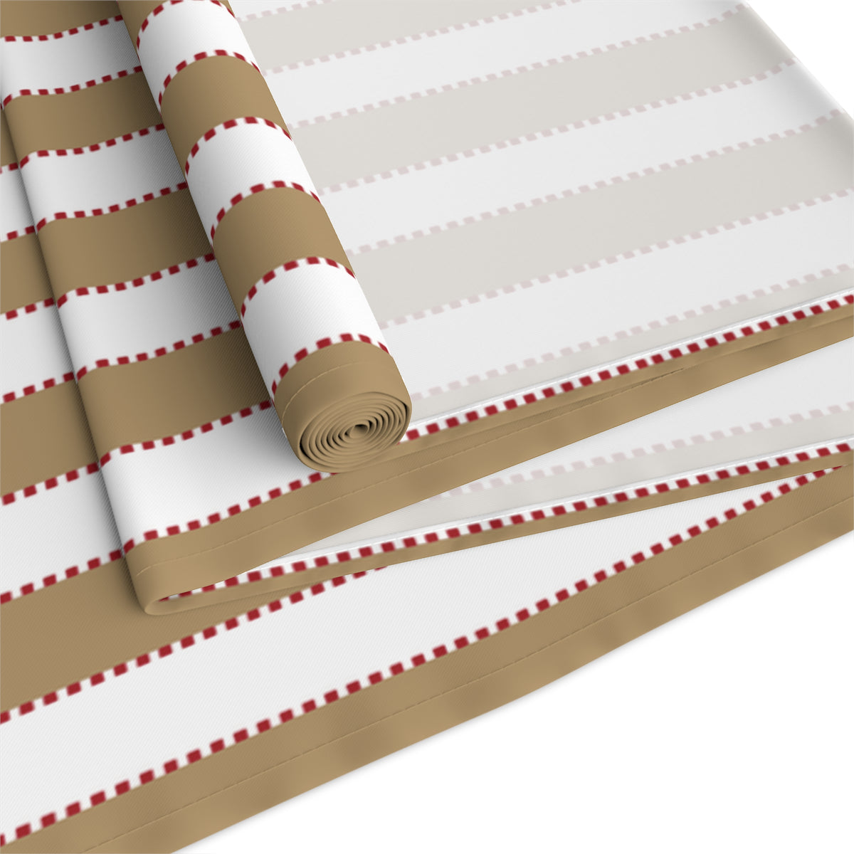 Tan, White + Red Stripe Table Runner