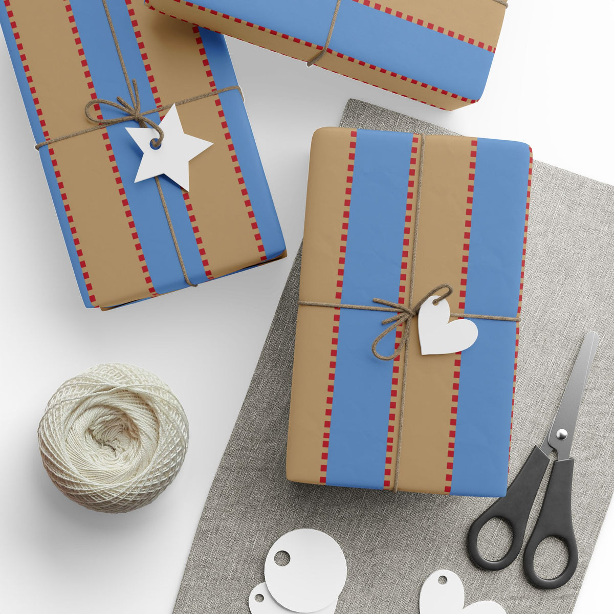Christmas Stripe Wrapping Paper — BLUE + BROWN + RED Stitched Pattern