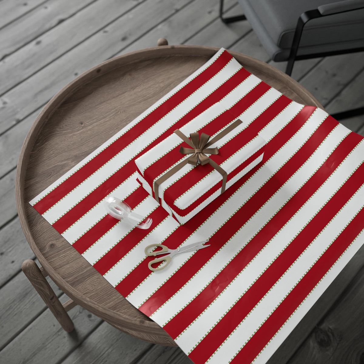 Christmas Stripe Wrapping Paper — WHITE + RED + GREEN Stitched Pattern