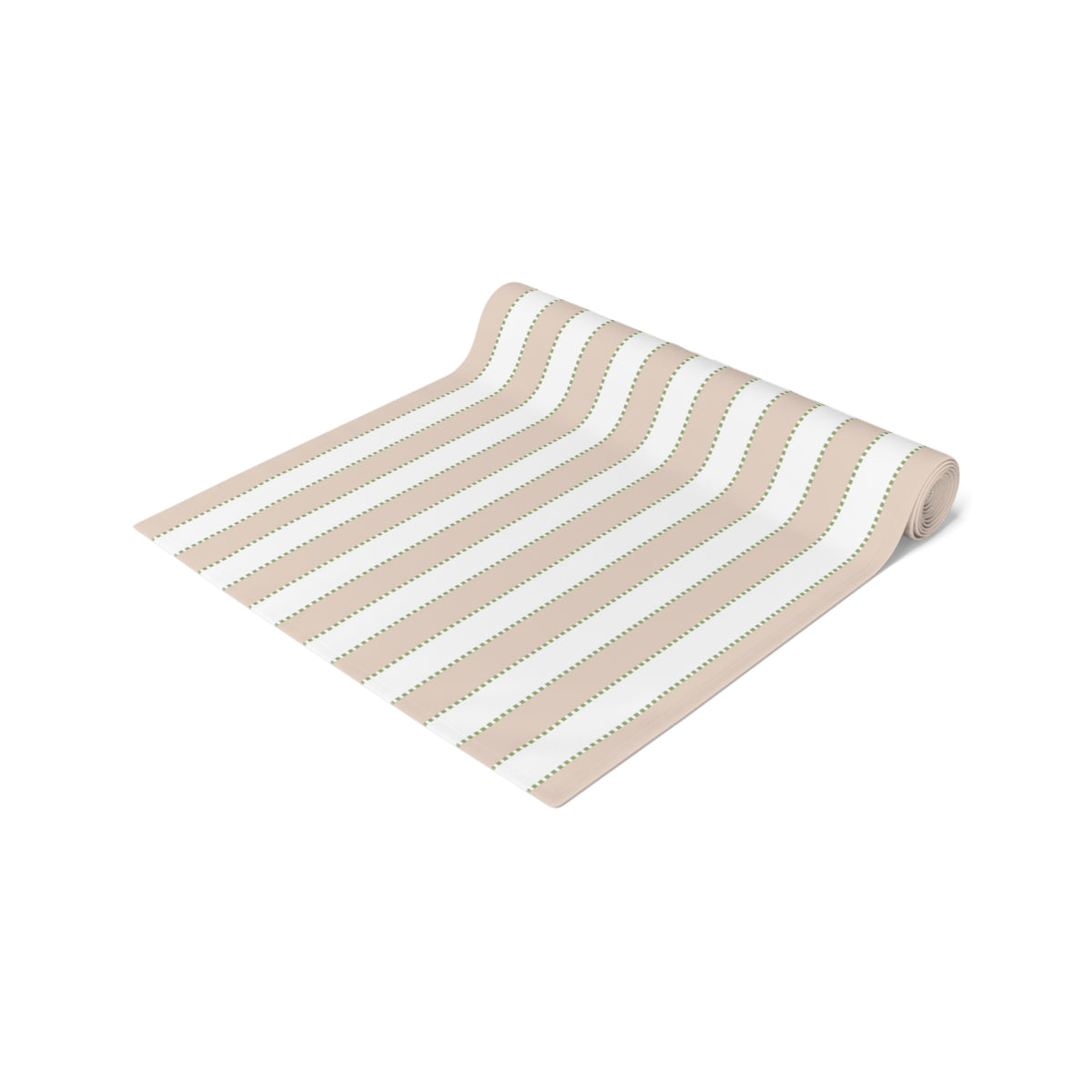 Beige, White + Green Stripe Table Runner