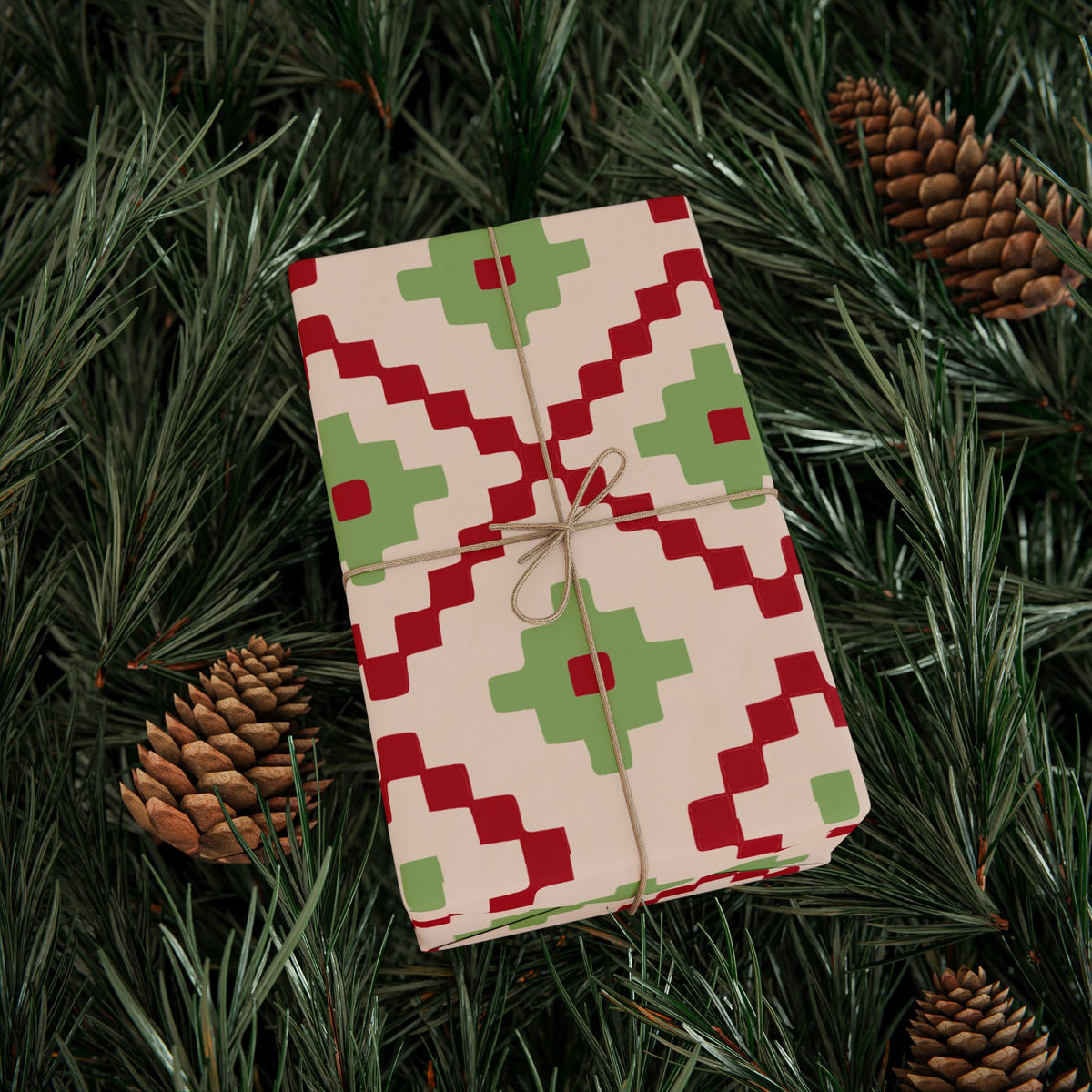 Christmas Stripe Wrapping Paper — LIGHT PINK + RED + GREEN Stitched Pattern