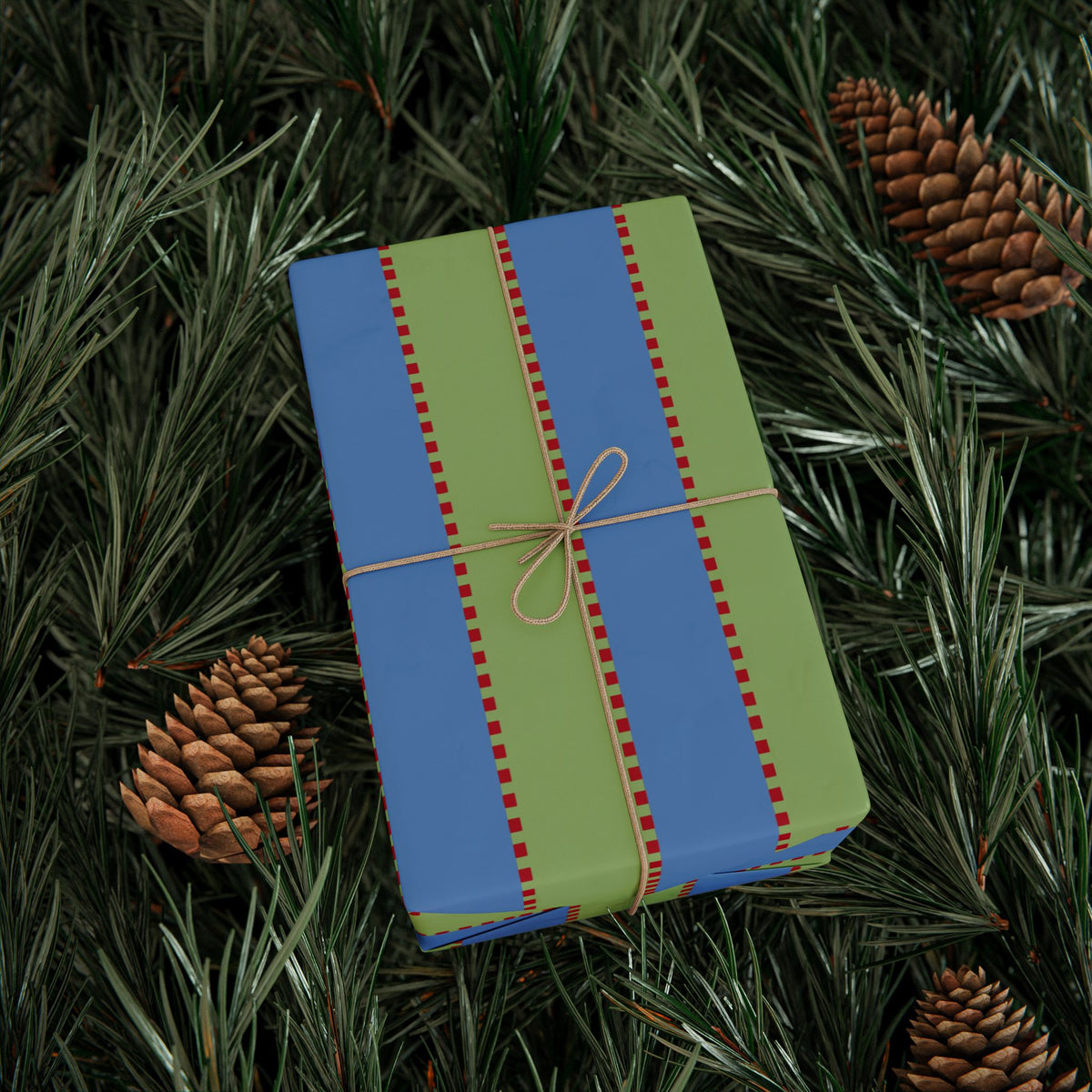 Christmas Stripe Wrapping Paper — BLUE + GREEN + RED Stitched Pattern