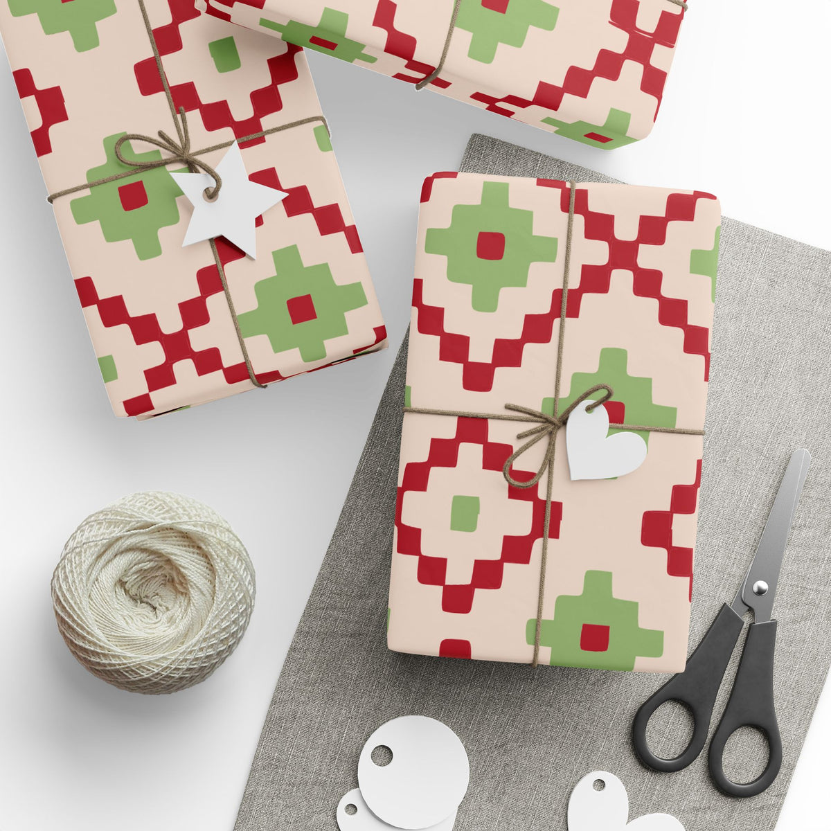 Christmas Stripe Wrapping Paper — LIGHT PINK + RED + GREEN Stitched Pattern