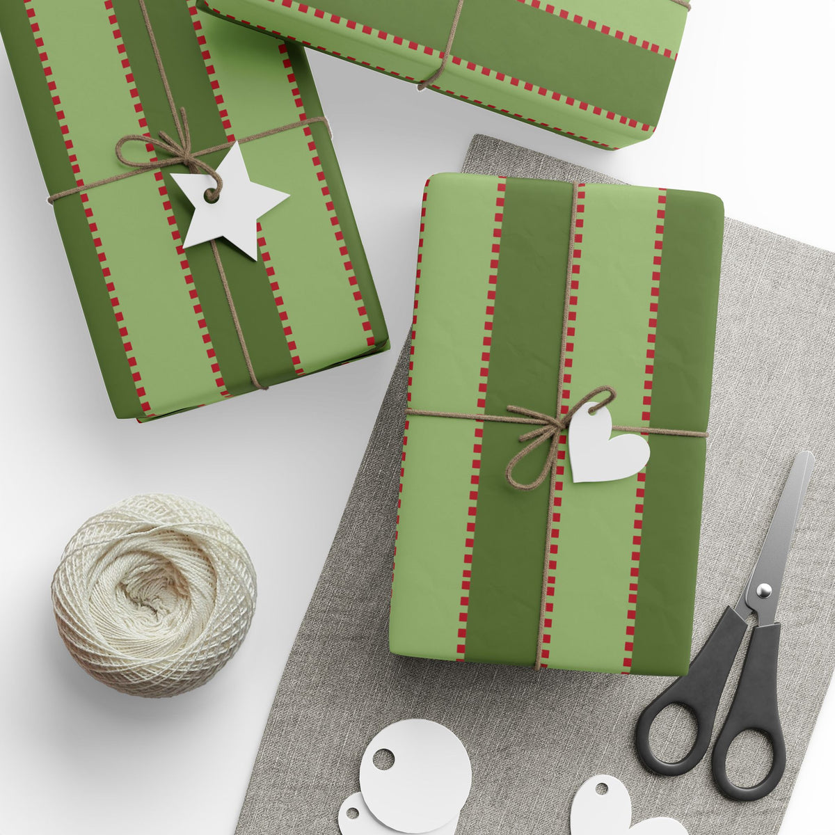 Green Stripe Stitch Wrapping Paper — Festive Gift Wrap for Holidays & Everyday