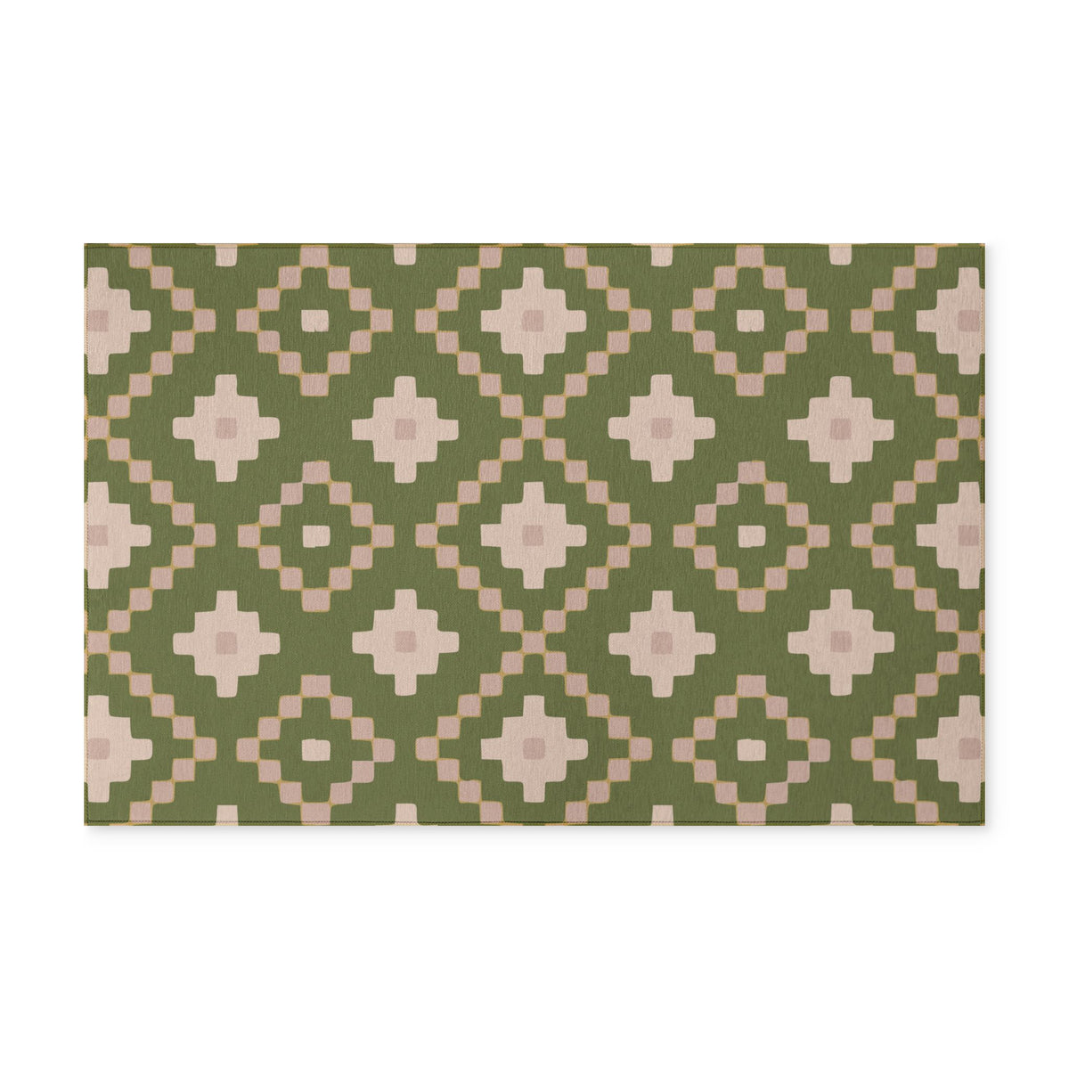 Green Geometric Washable Rug — Machine-Washable Boho Area Rug