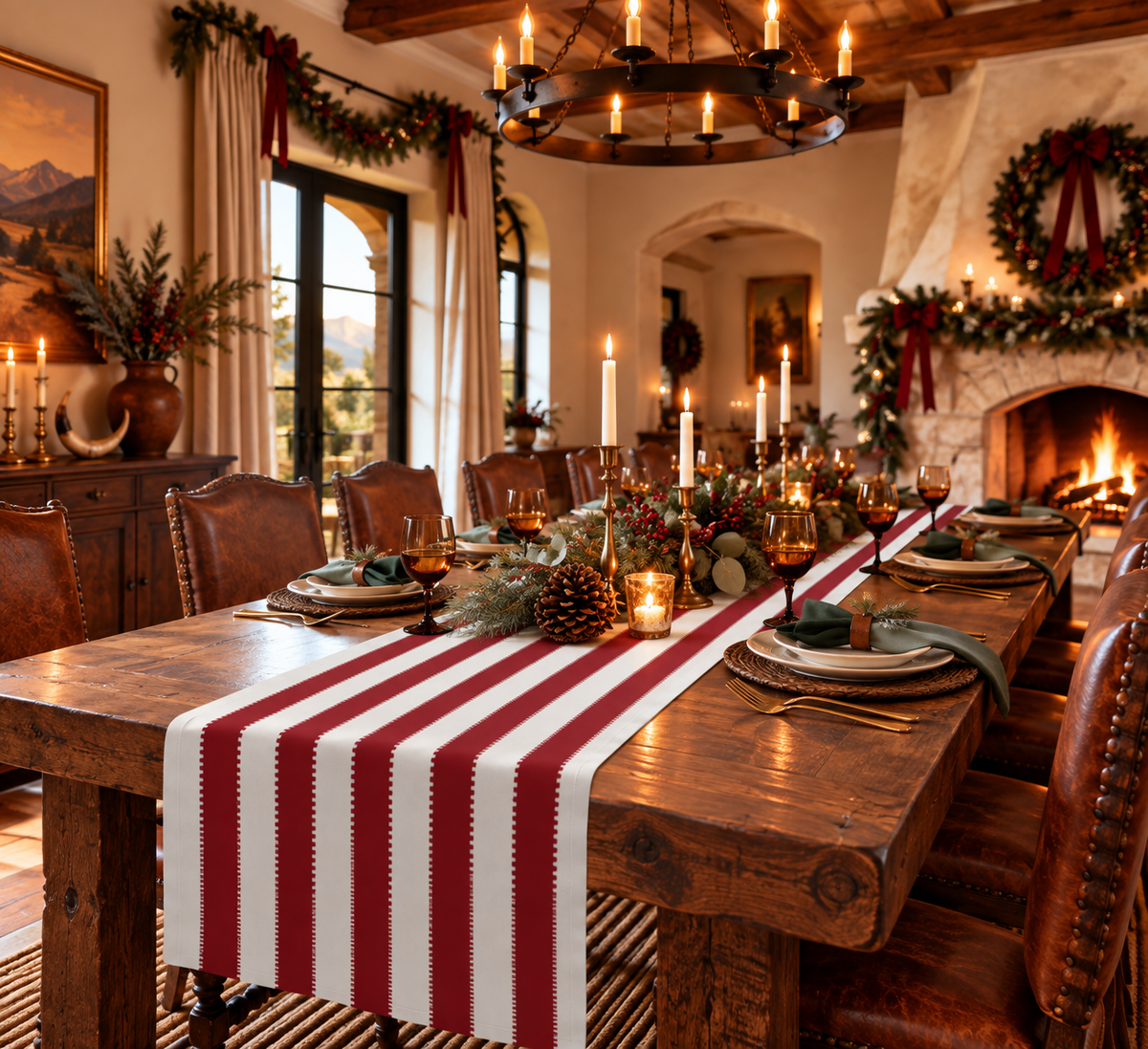 Red, White + Blush Stripe Table Runner