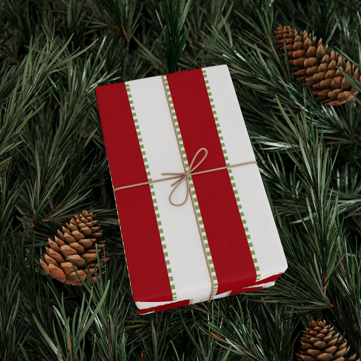 Christmas Stripe Wrapping Paper — WHITE + RED + GREEN Stitched Pattern
