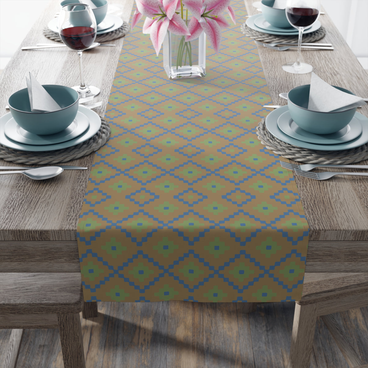Tan, Blue & Green Southwest Table Runner
