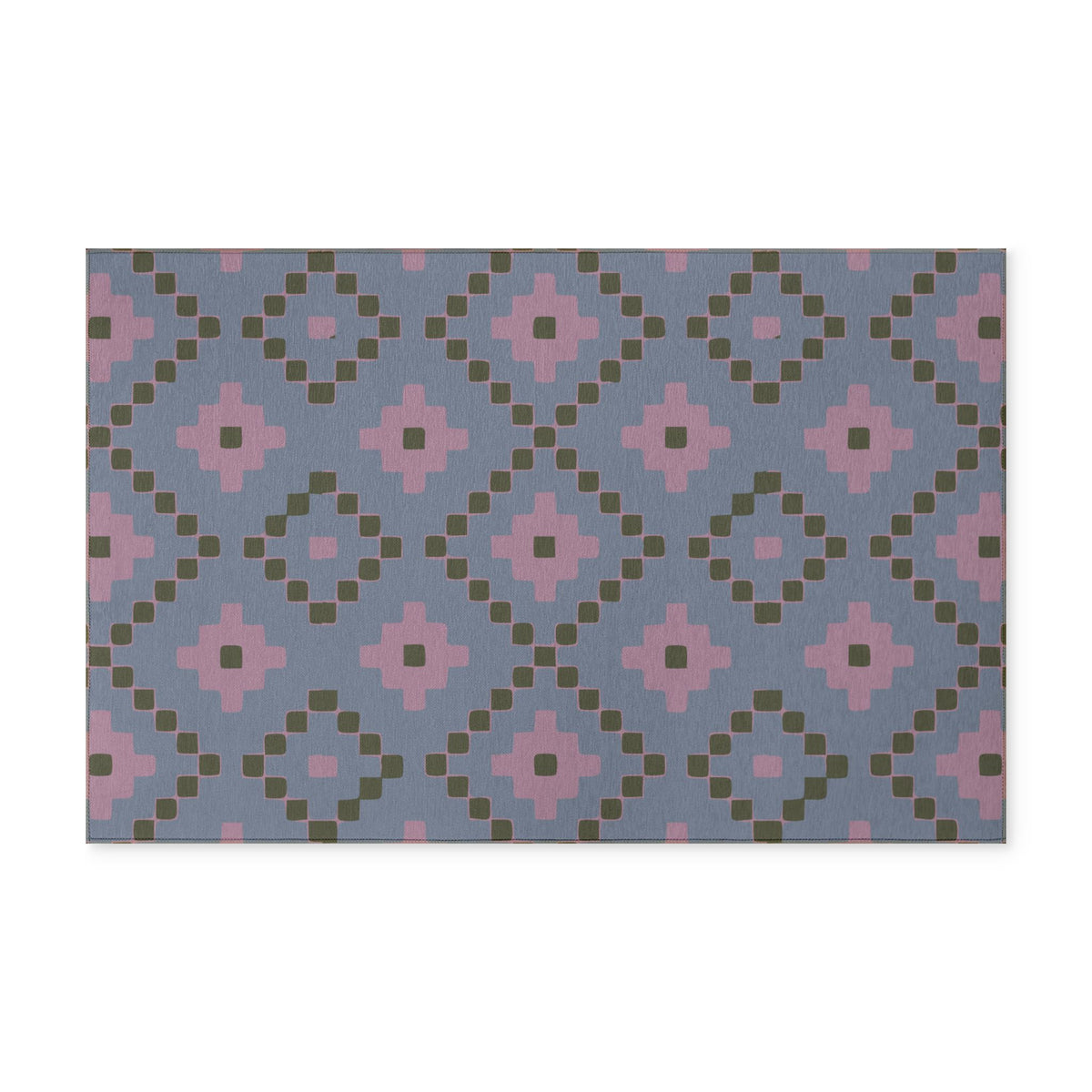 Washable Rug — Geometric Diamond Pattern Accent Rug (Gray, Pink)