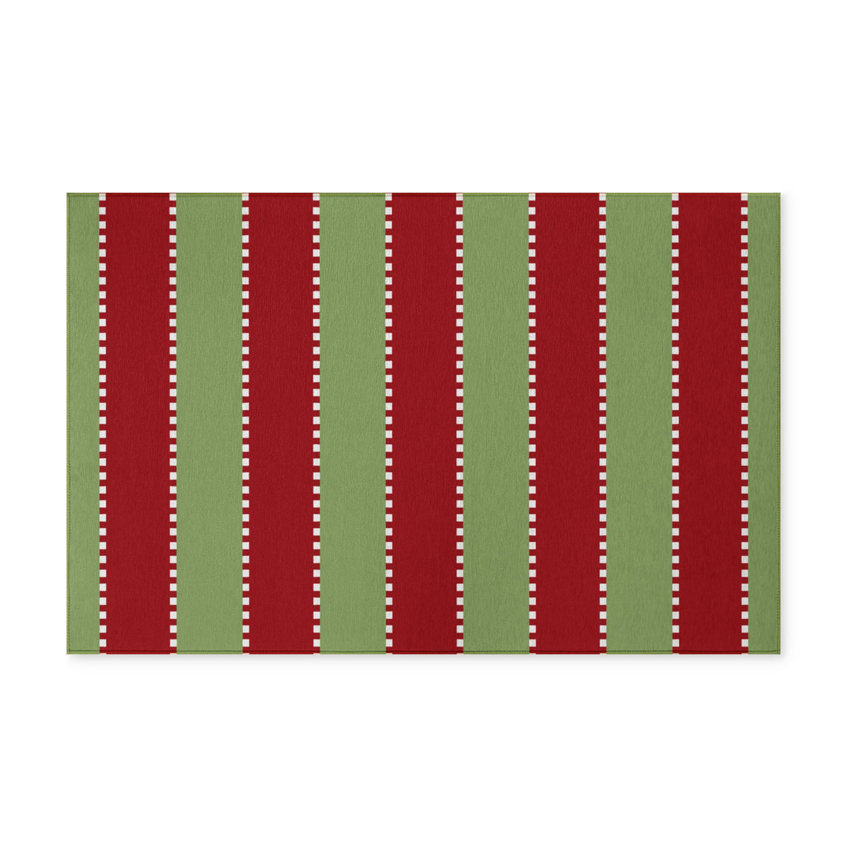 CHRISTMAS Stripe Washable Rug — Red + Green + White