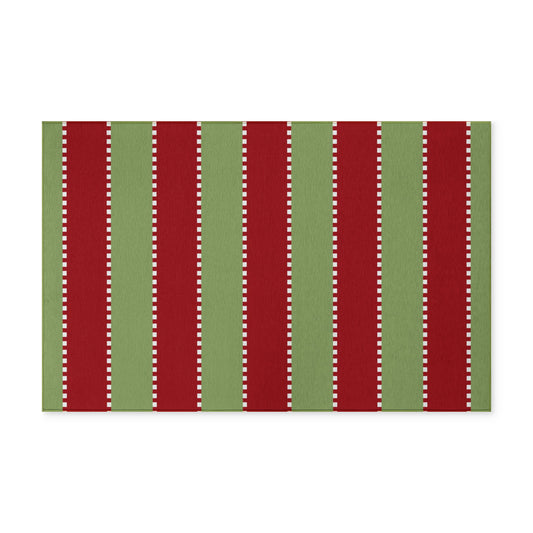 CHRISTMAS Stripe Washable Rug — Red + Green + White