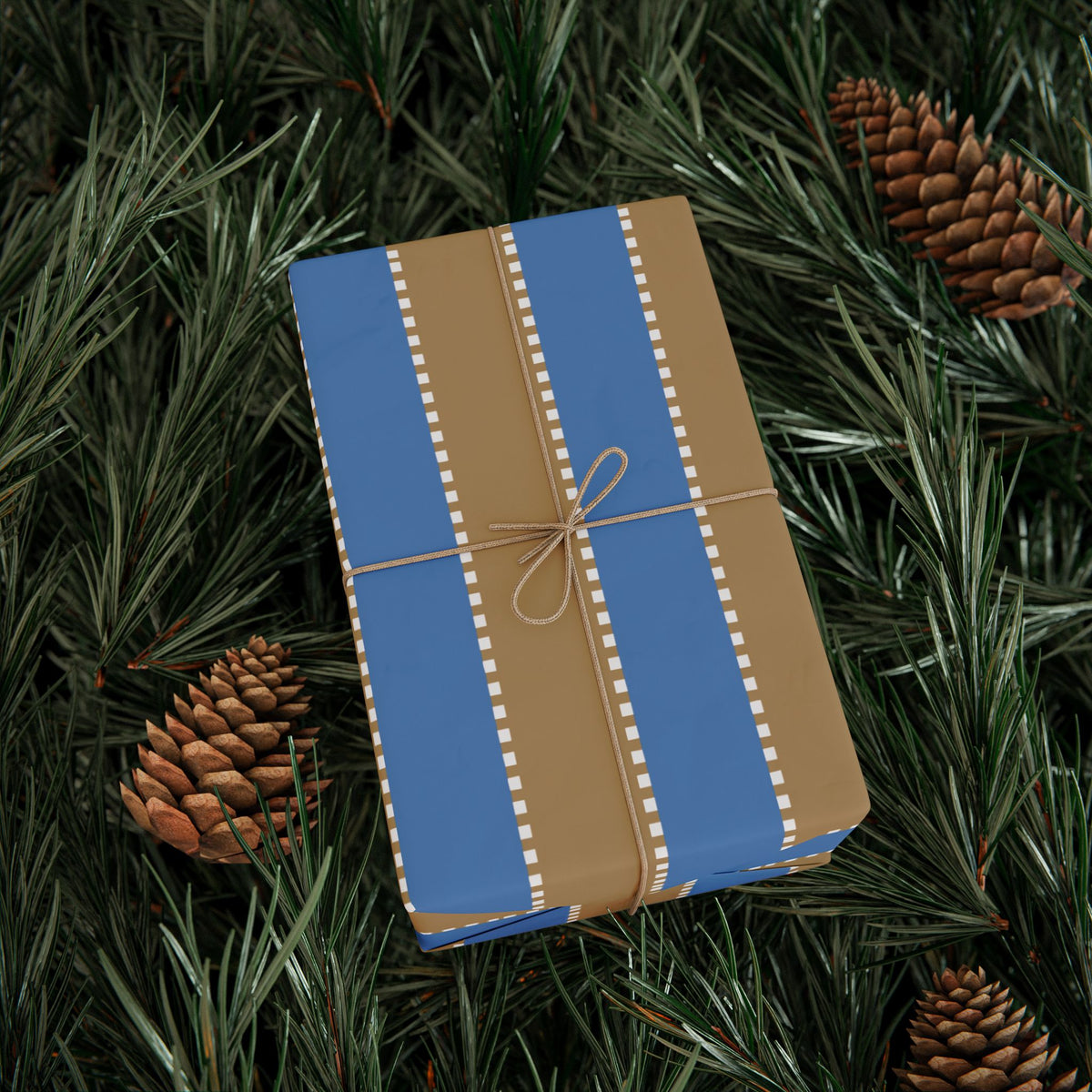 Christmas Stripe Wrapping Paper — BLUE + BROWN + WHITE Stitched Pattern