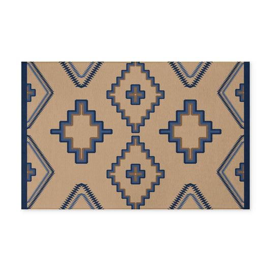 Beige + Navy  + Blue + Saddle - Indoor/Outdoor Washable Rug