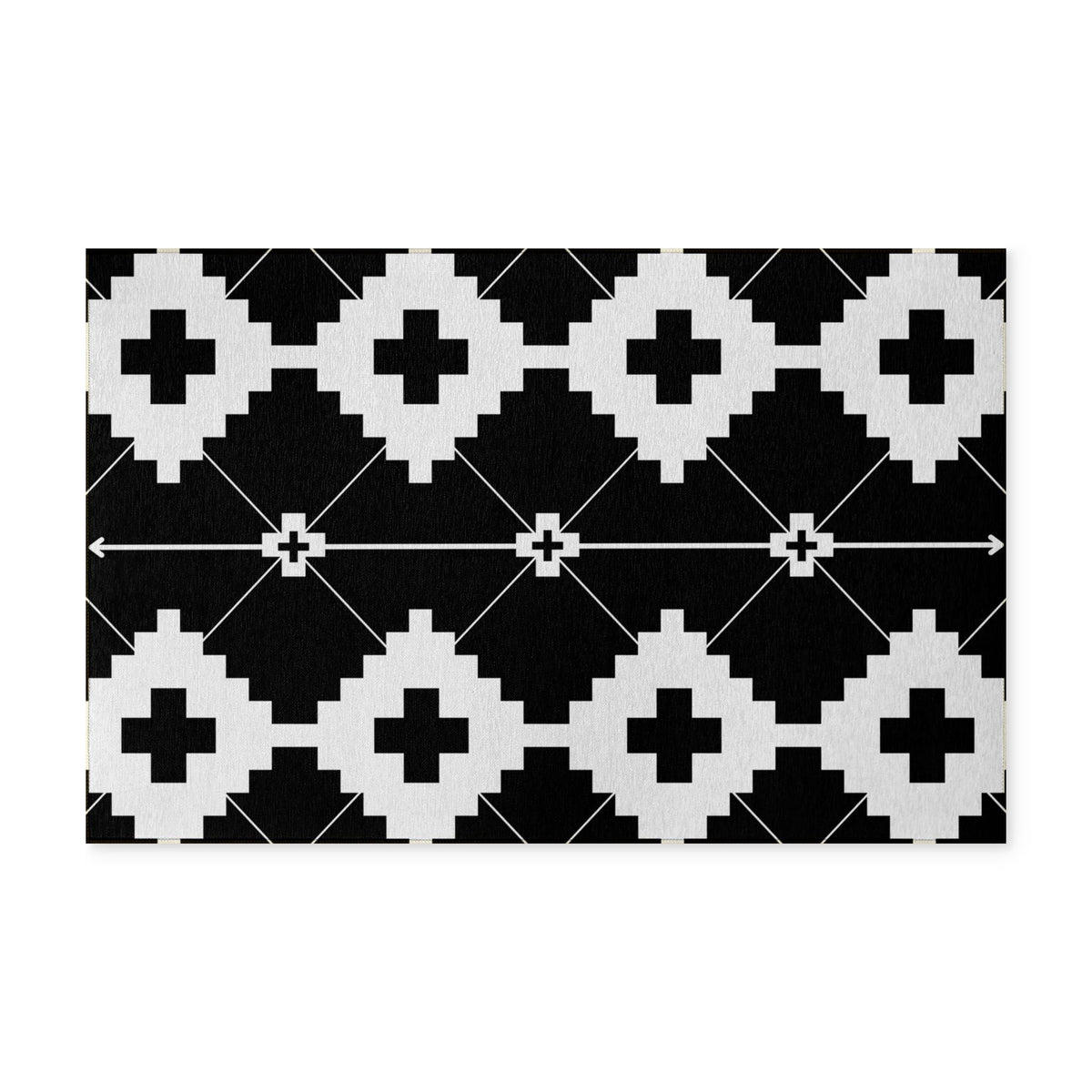 Black & White Geometric Washable Rug — Modern Western Floor Mat