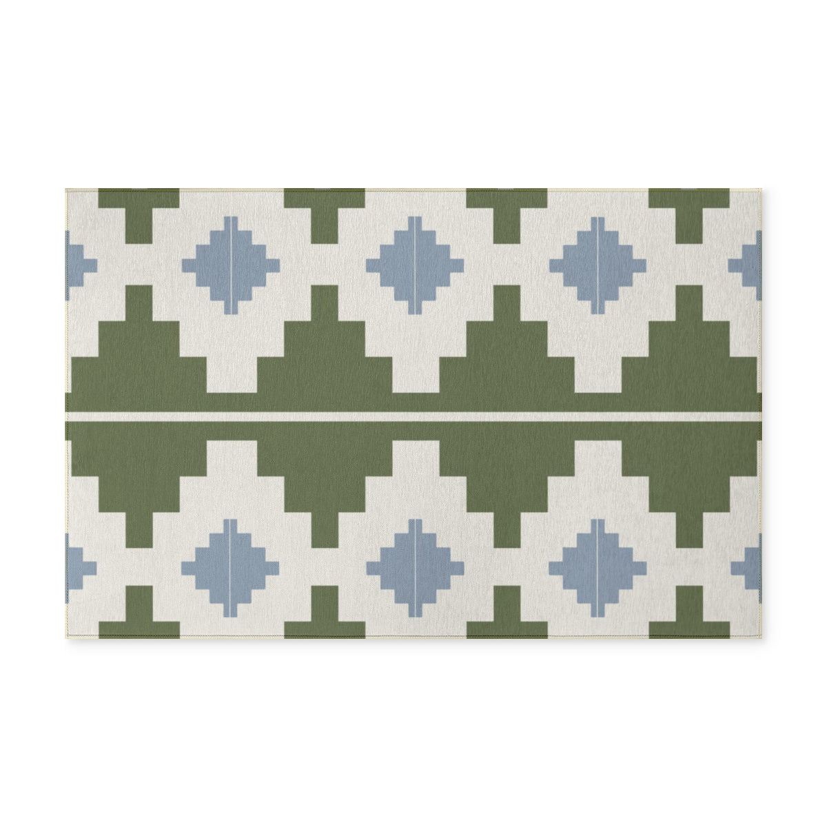 Geometric Aztec Washable Rug - Green & Blue Tribal Accent Mat