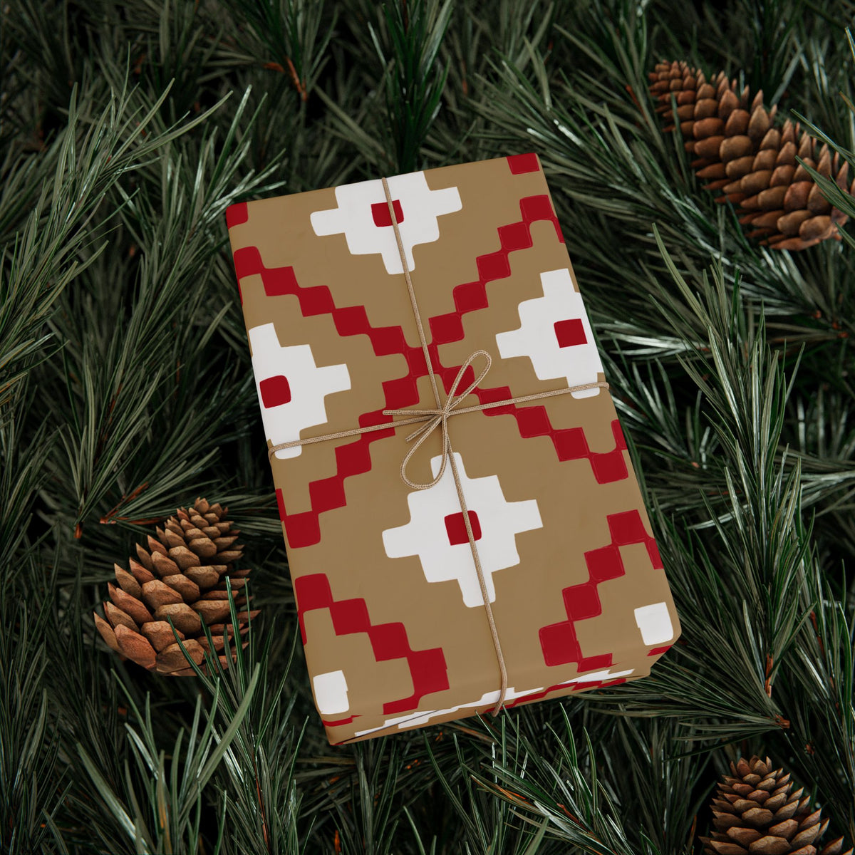 Christmas Stripe Wrapping Paper — TAN + RED + WHITE Stitched Pattern