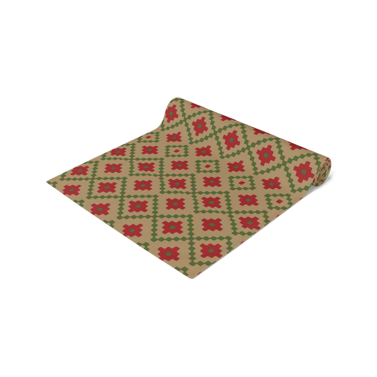Tan, Red + Green Southwest Table Runner