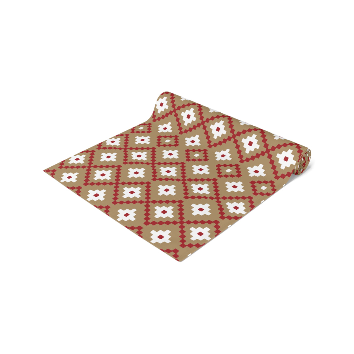 Tan, Red + White Southwest Table Runner