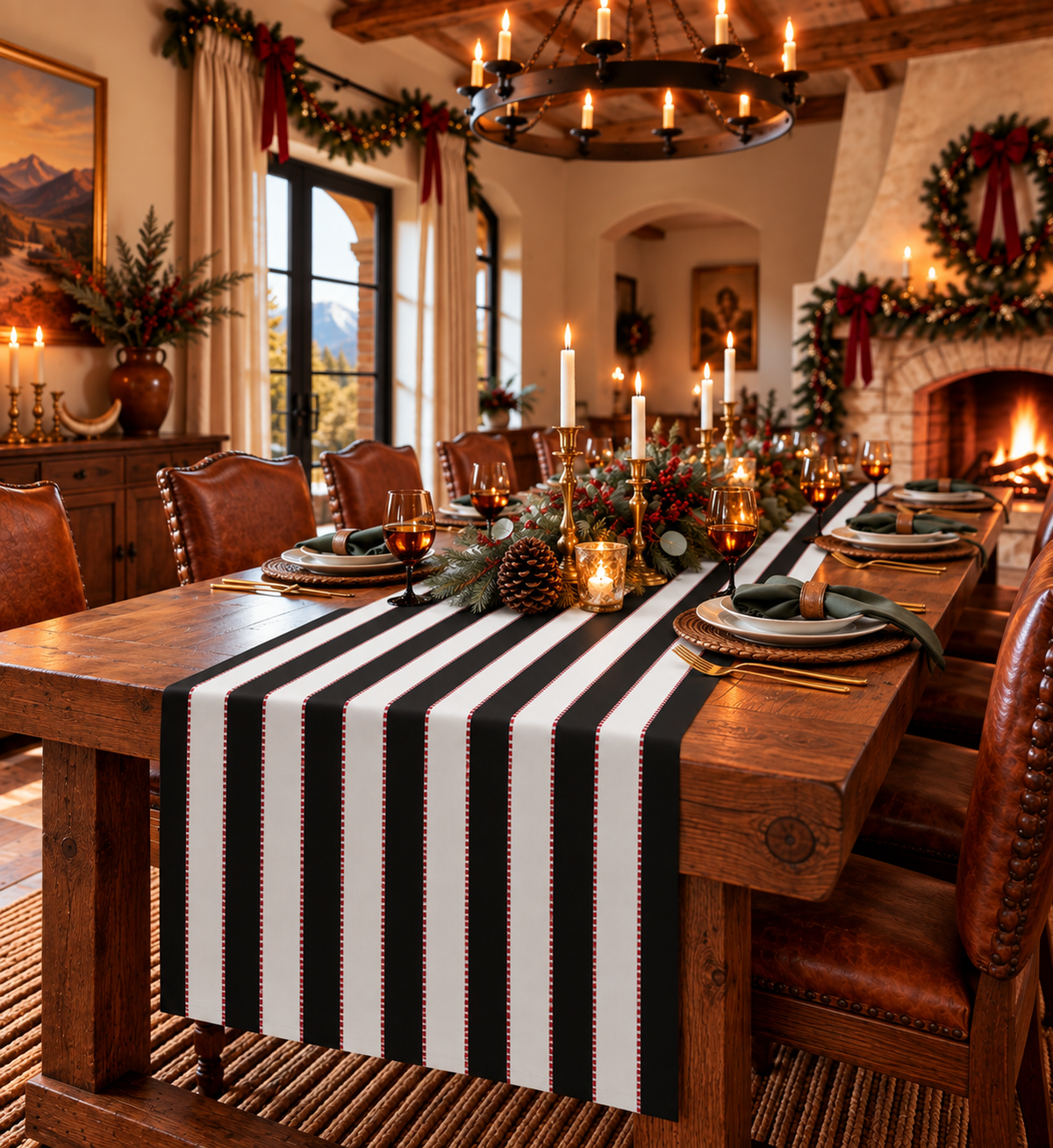 Black, White + Red Stripe Table Runner