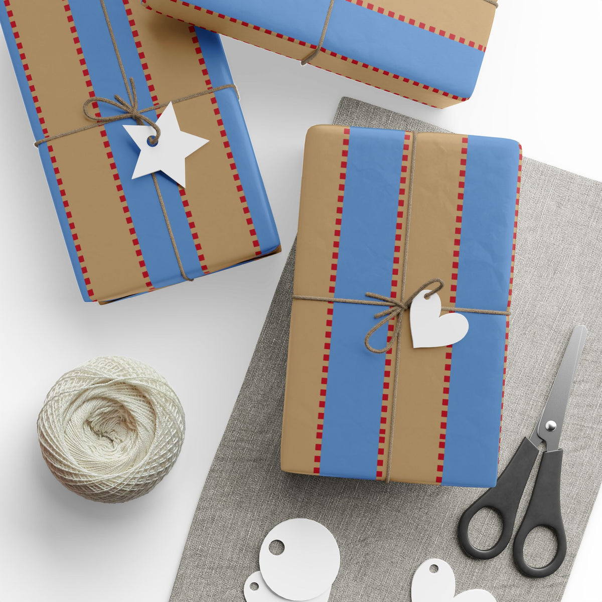 Christmas Stripe Wrapping Paper — BLUE + BROWN + RED Stitched Pattern