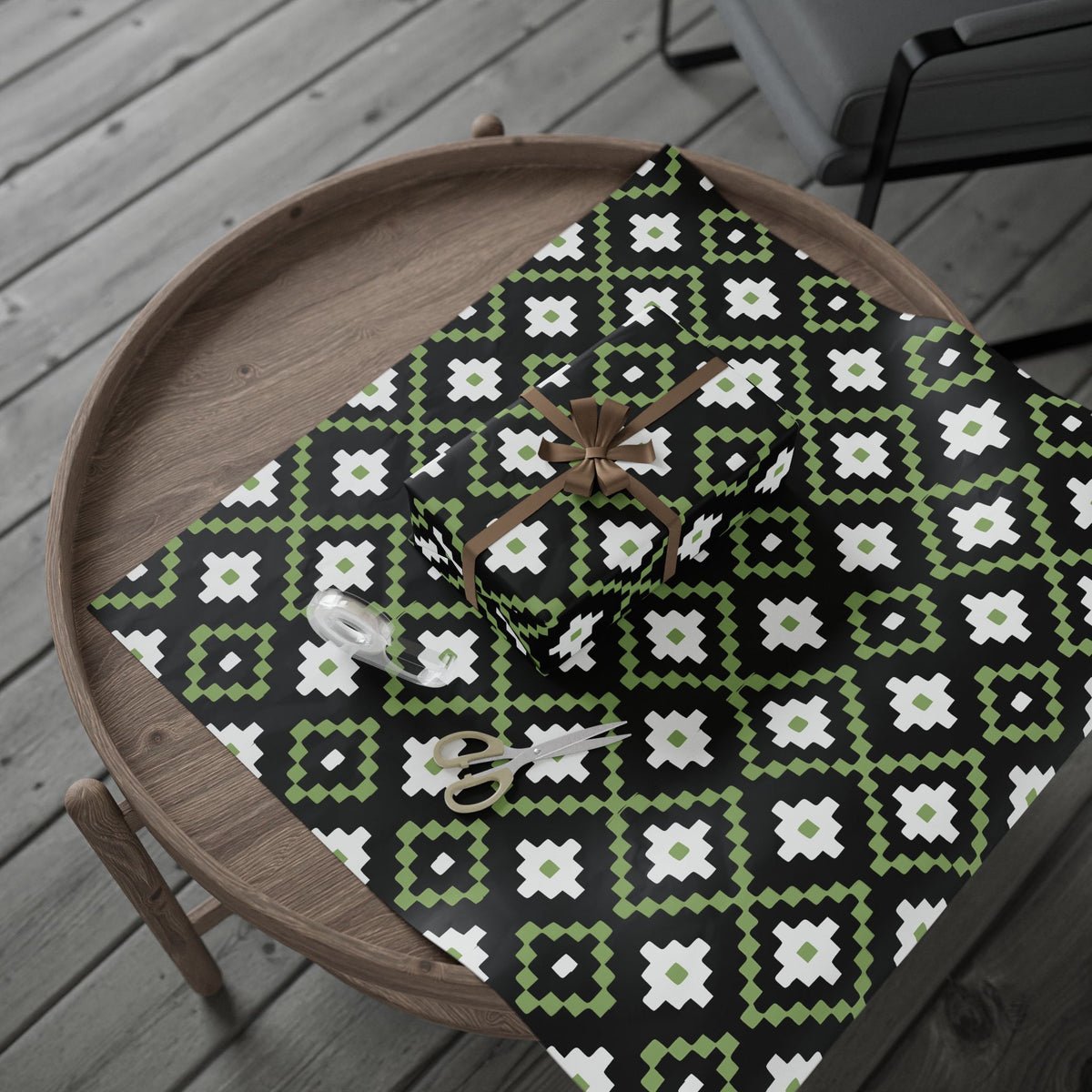 Christmas Stripe Wrapping Paper — BLACK + GREEN + WHITE Stitched Pattern
