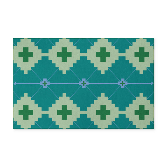 Southwest Teal + Green - Washable Rug - Indoor | Outdoor Mat