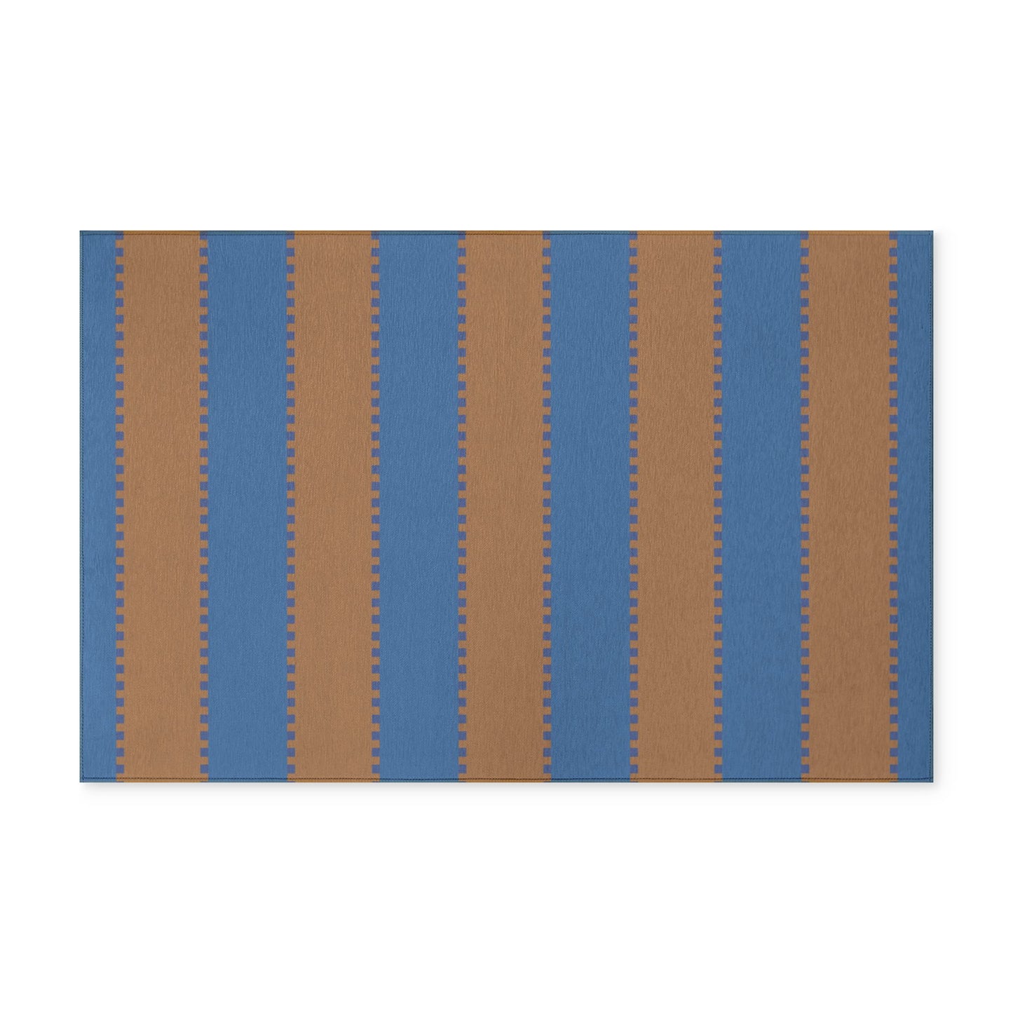 Striped Washable Rug — Blue & Tan Indoor Outdoor Accent Mat