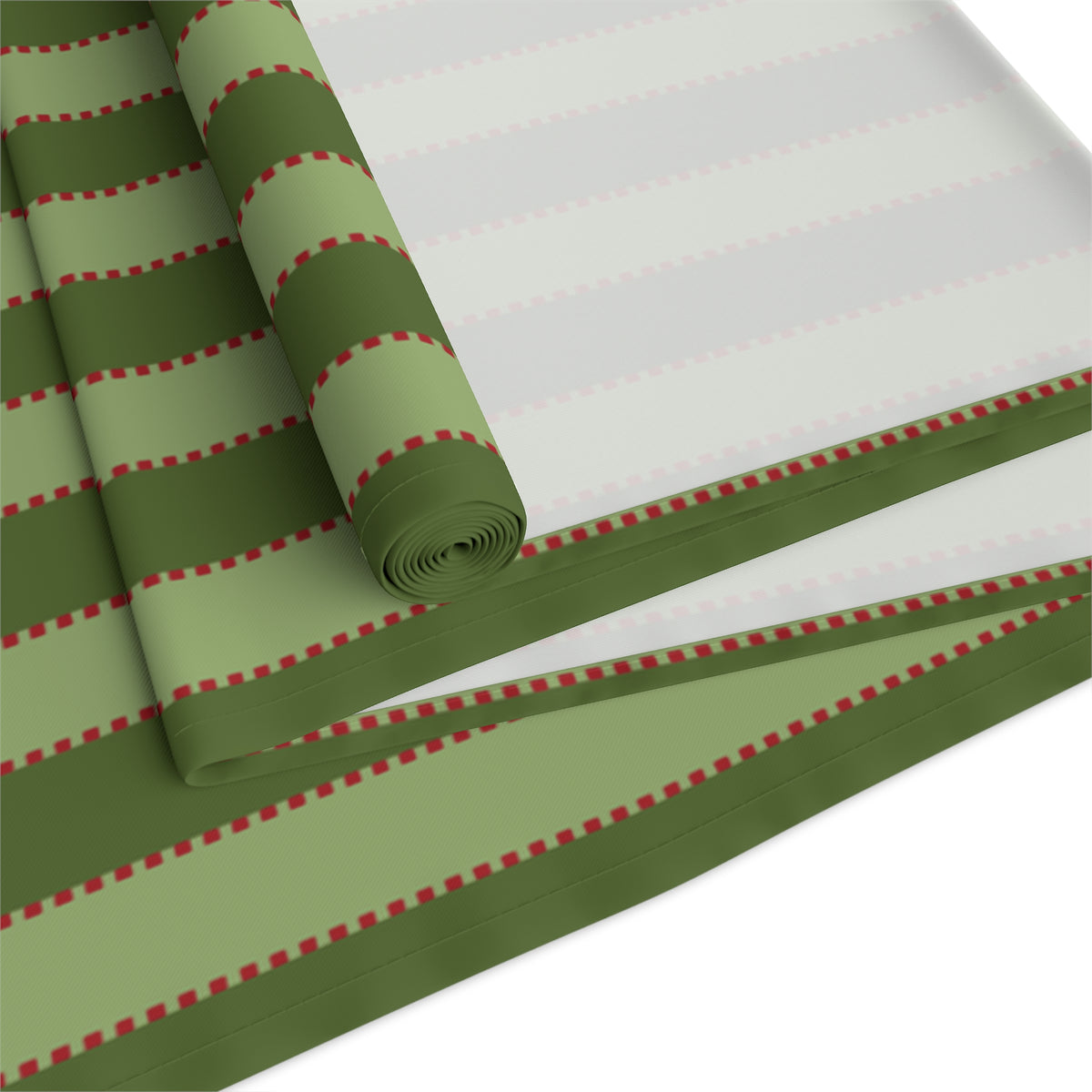 Olive Green, Sage Green+ Red Stripe Table Runner