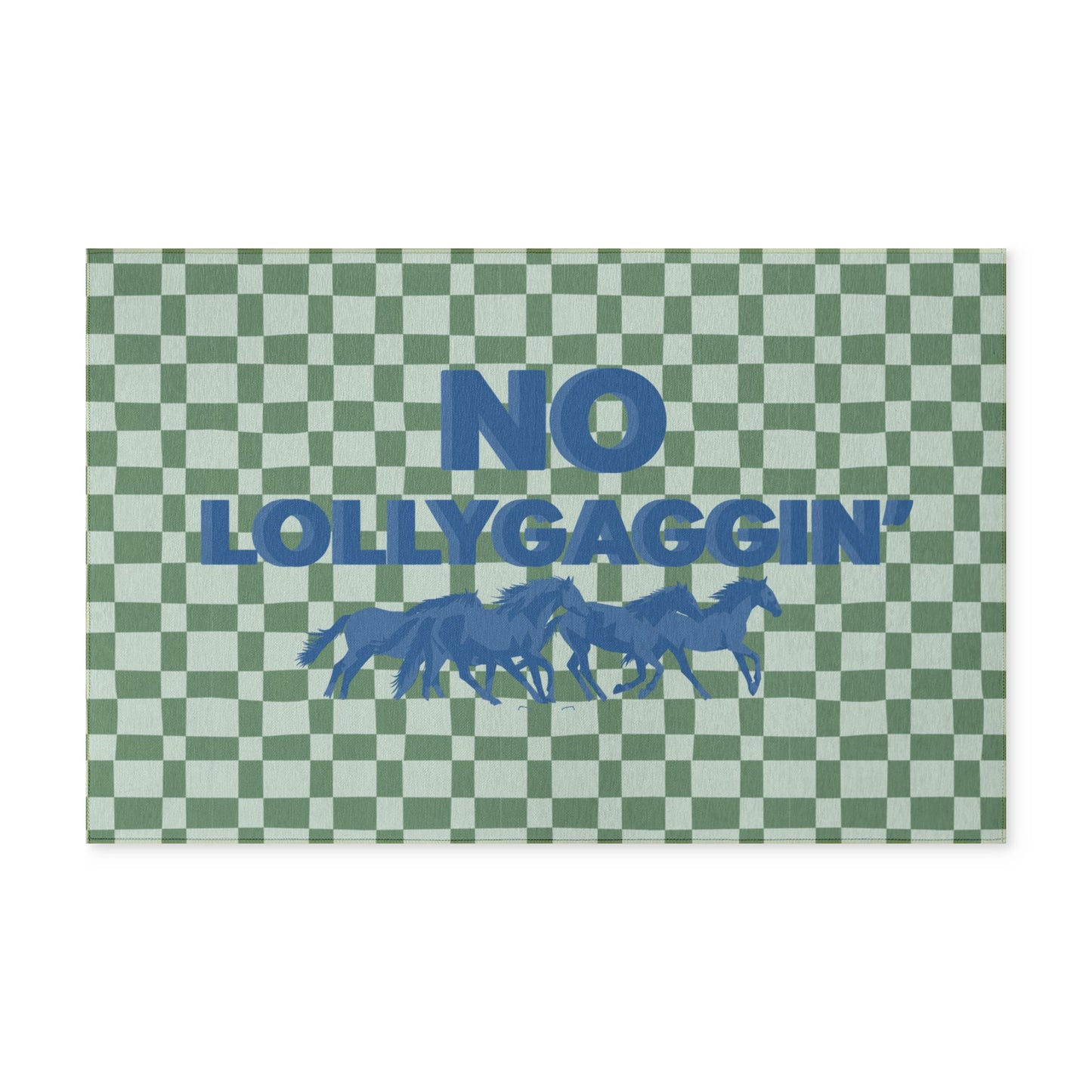 No Lollygaggin' Washable Rug – Retro Check Horse Runner