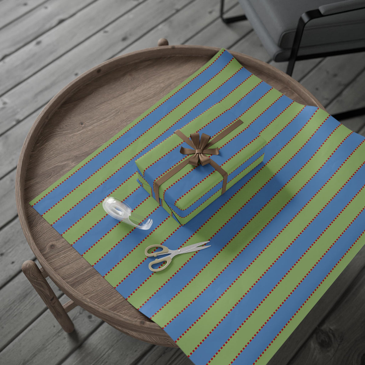 Christmas Stripe Wrapping Paper — BLUE + GREEN + RED Stitched Pattern
