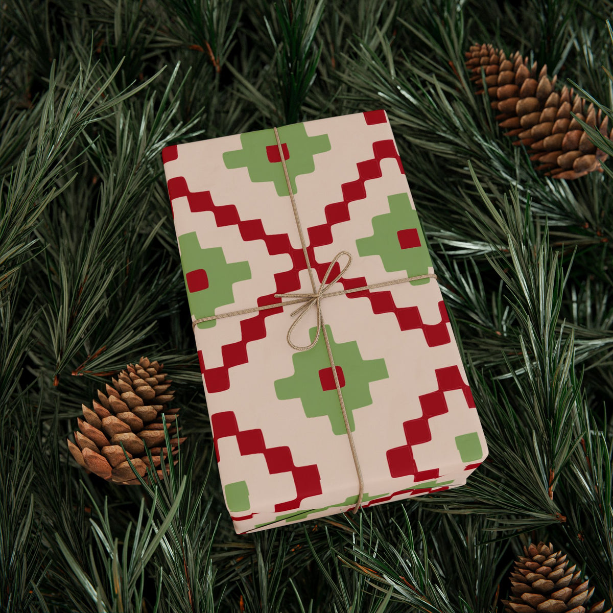 Christmas Stripe Wrapping Paper — LIGHT PINK + RED + GREEN Stitched Pattern