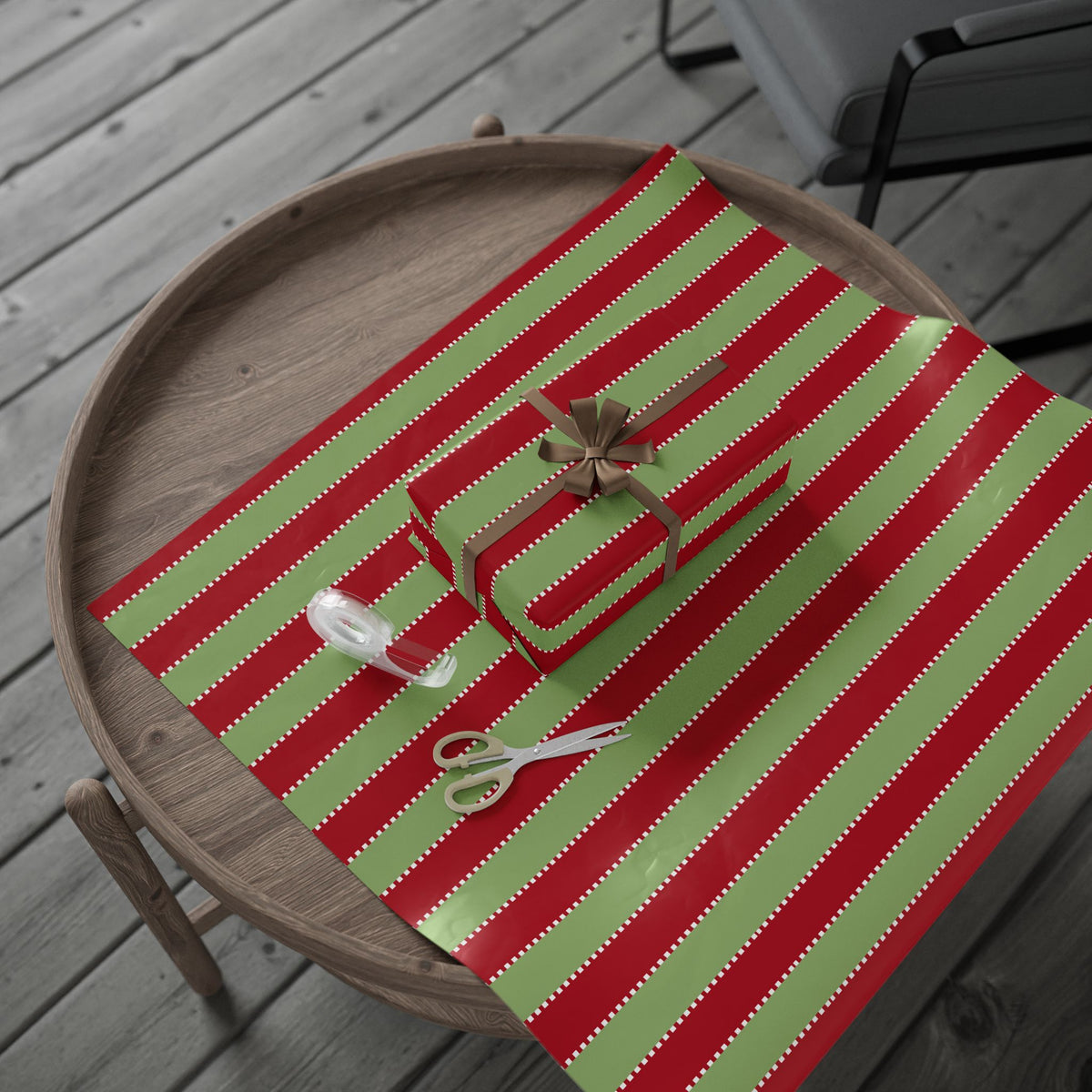 Christmas Stripe Wrapping Paper — Red & Green Stitched Pattern