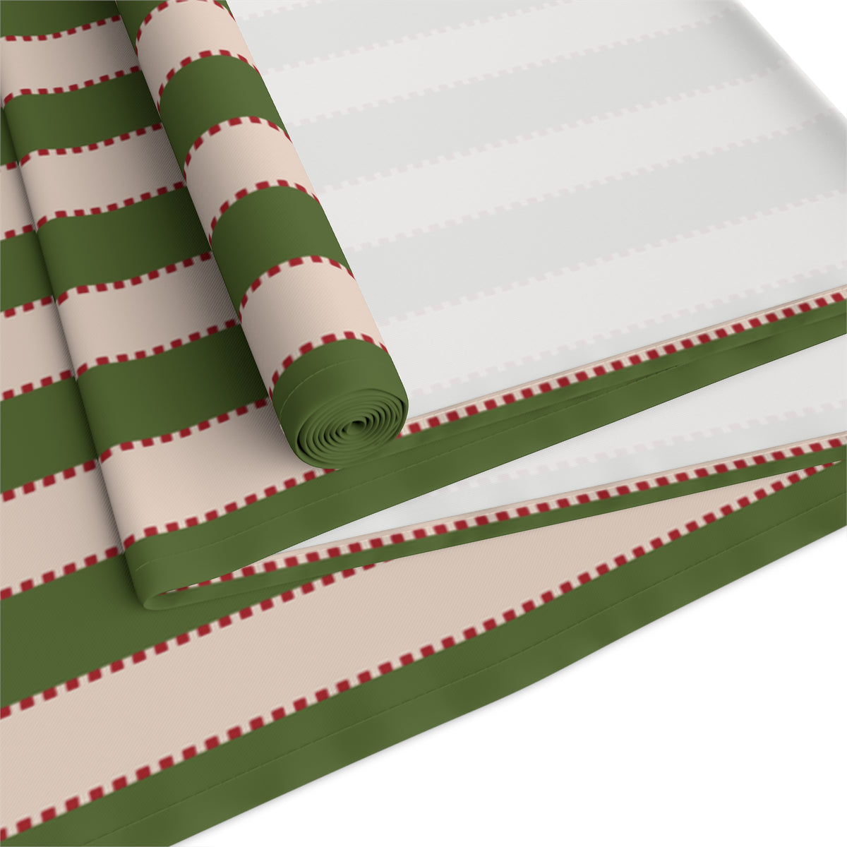 Red, Olive Green + Blush Stripe Table Runner