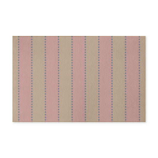 Salmon Pink + Beige + Slate Blue - Washable Rug - Indoor/Outdoor