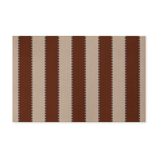 Brown + Beige + Slate Blue - Striped Washable Rug — Indoor/ Outdoor